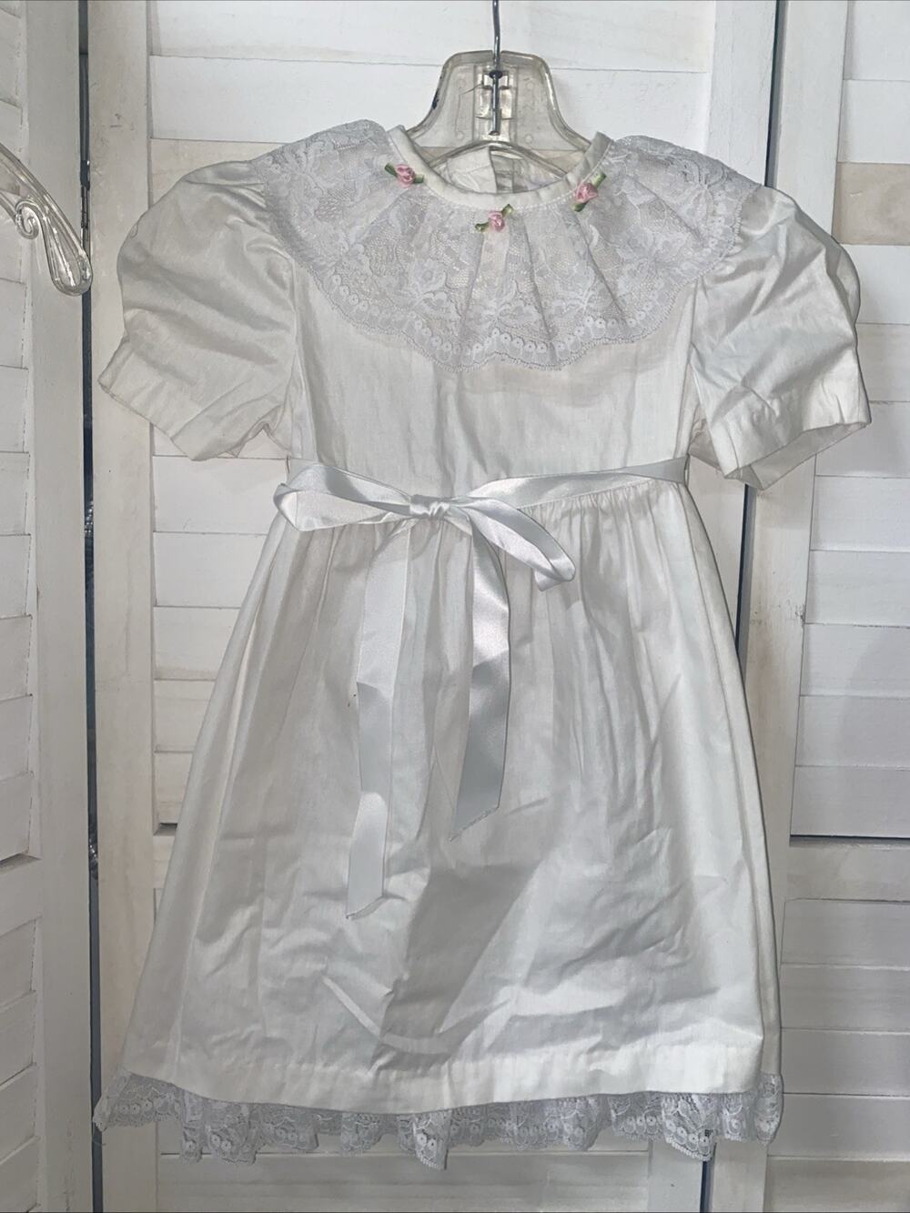 Vintage Allison Ann White Dress Girls Size 5 Prairie Country Christening USA